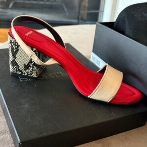 Sportmax Slingback Block Heel Sandals – Red Suede Insole – Size 39